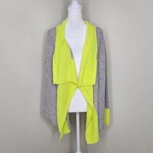 Per Se By Carlisle Gray & Neon Yellow Drape Front Cardigan Small 100% Cashmere